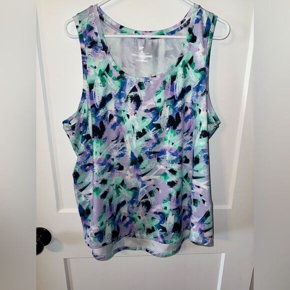 Abstract Green and Blue Sleeveless Tank Top - Picture 1 of 4